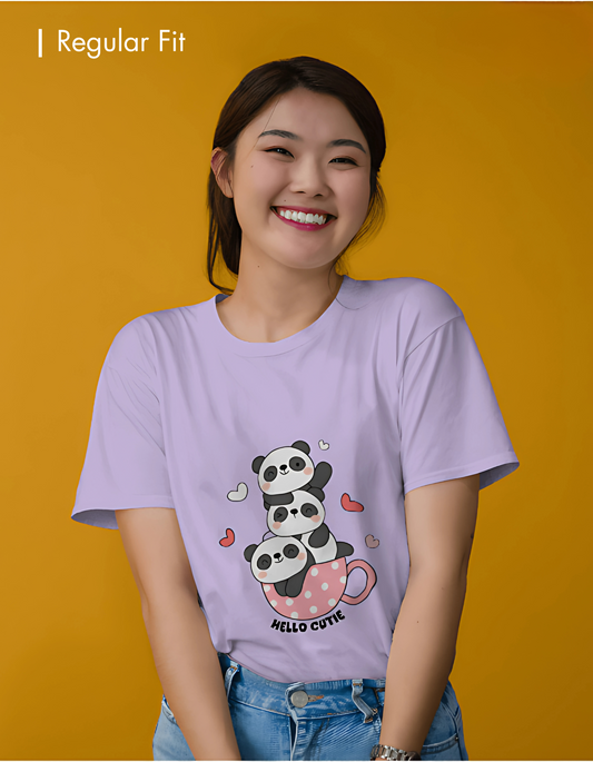 Cute Panda T-Shirt – "Hello Cutie" Kawaii Aesthetic Tee for Women